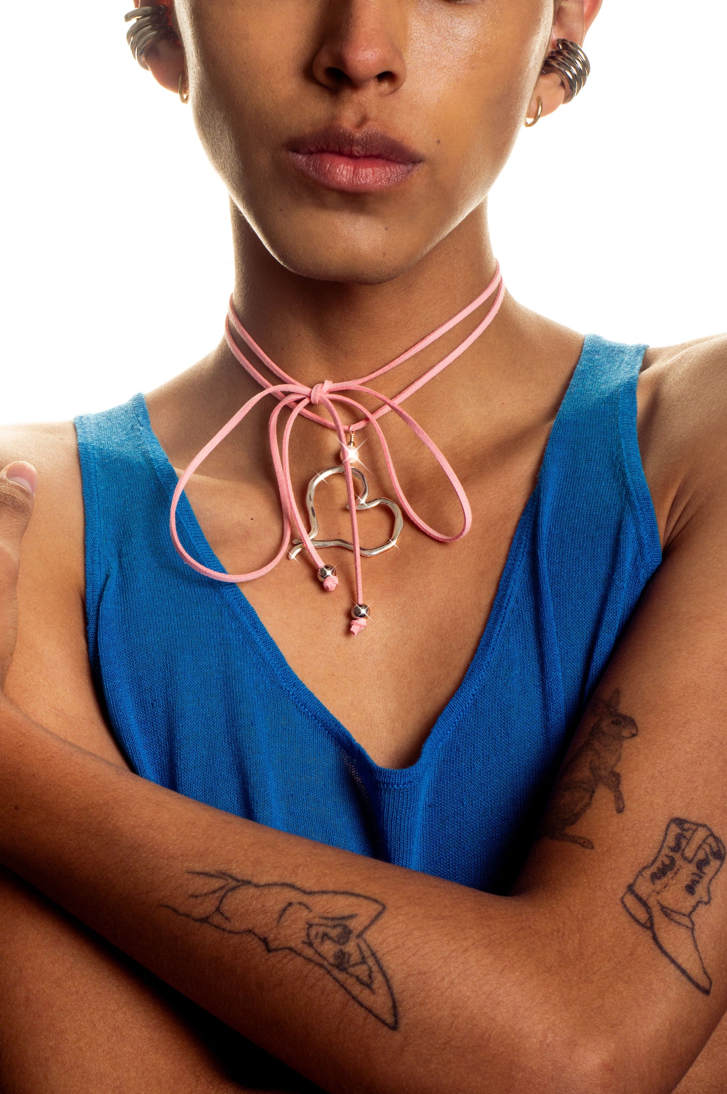 collar corazón perlado