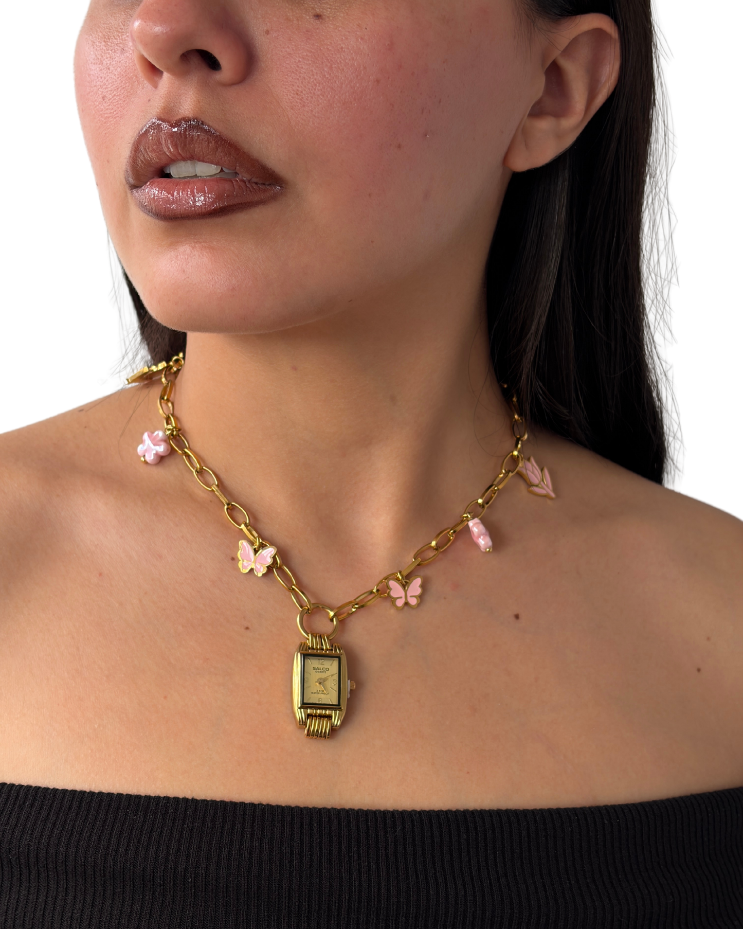 collar rosa pastel